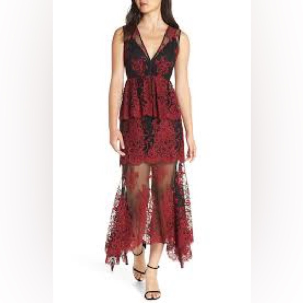 Wayf Red and Black High Low Lace Dress WAYF
The Brooklyn Tiered Gown NWT
